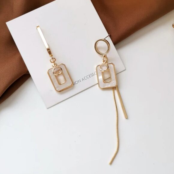 Modern Asymmetrical Geometric Drop Earrings – .925 Silver Needle, Gold Finish - Picture 11 of 12